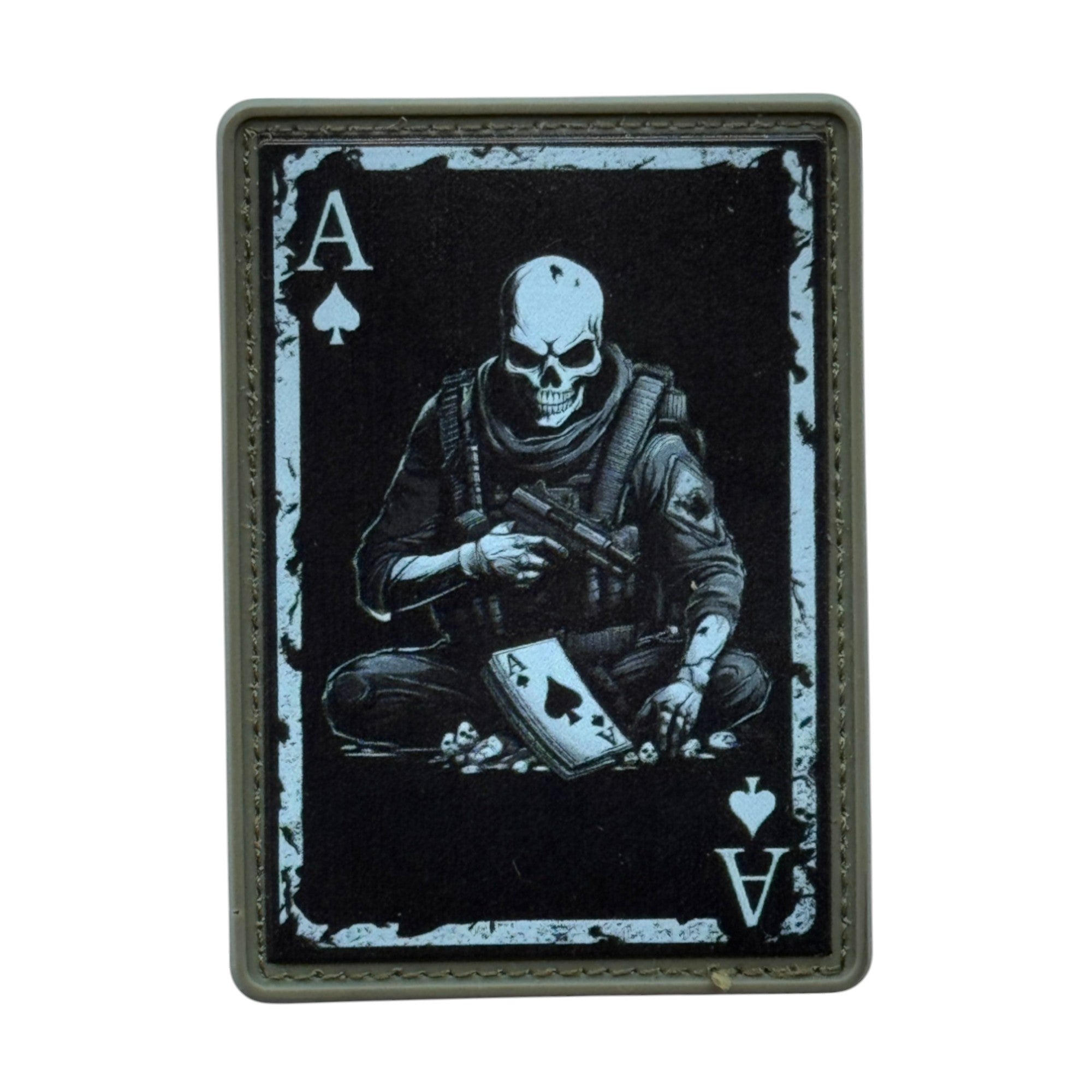 Ace reaper skull on rectangle tactical military 3D PVC Hook and loop patch.