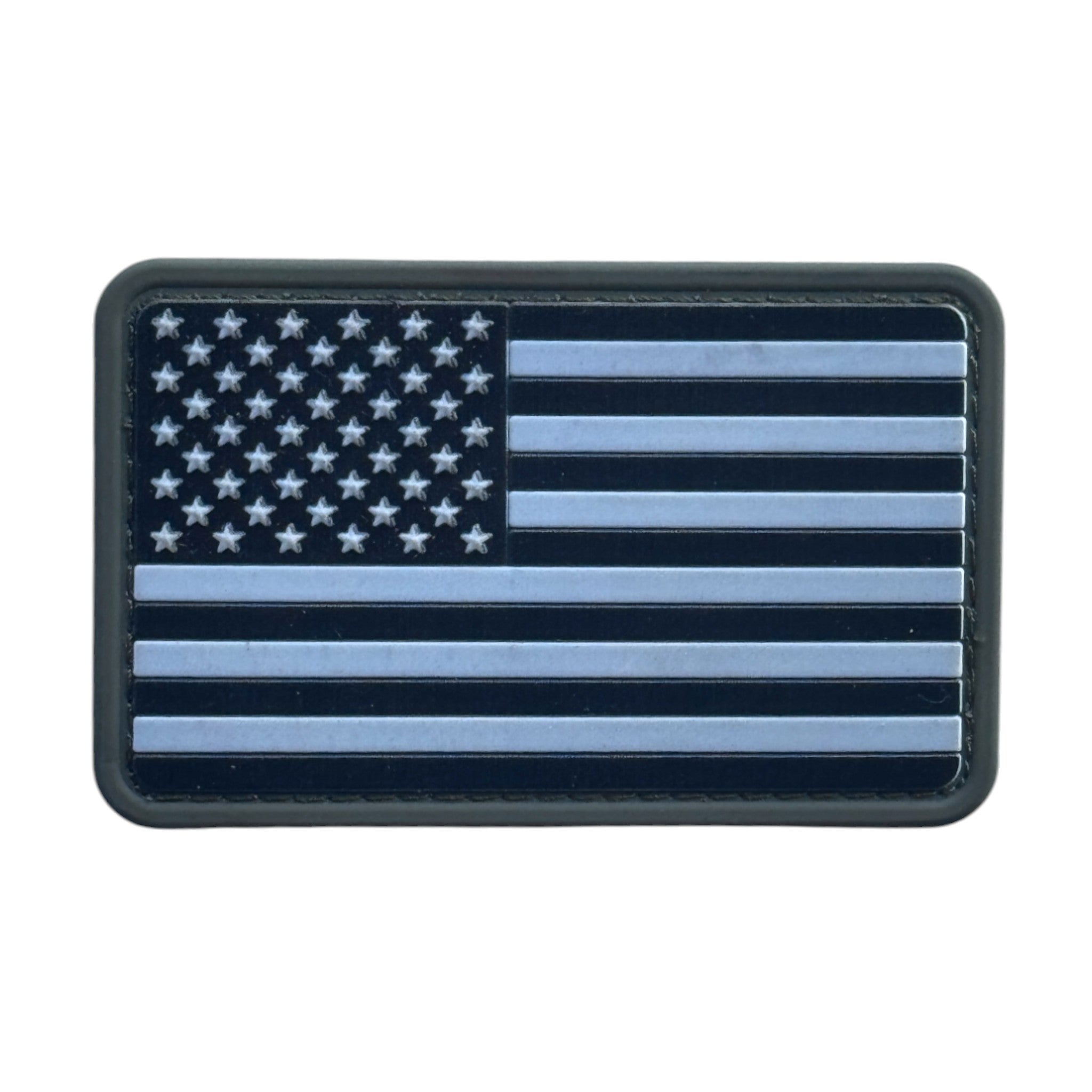 Black/green USA Flag on tactical military 3D PVC Hook and loop patch. Side view