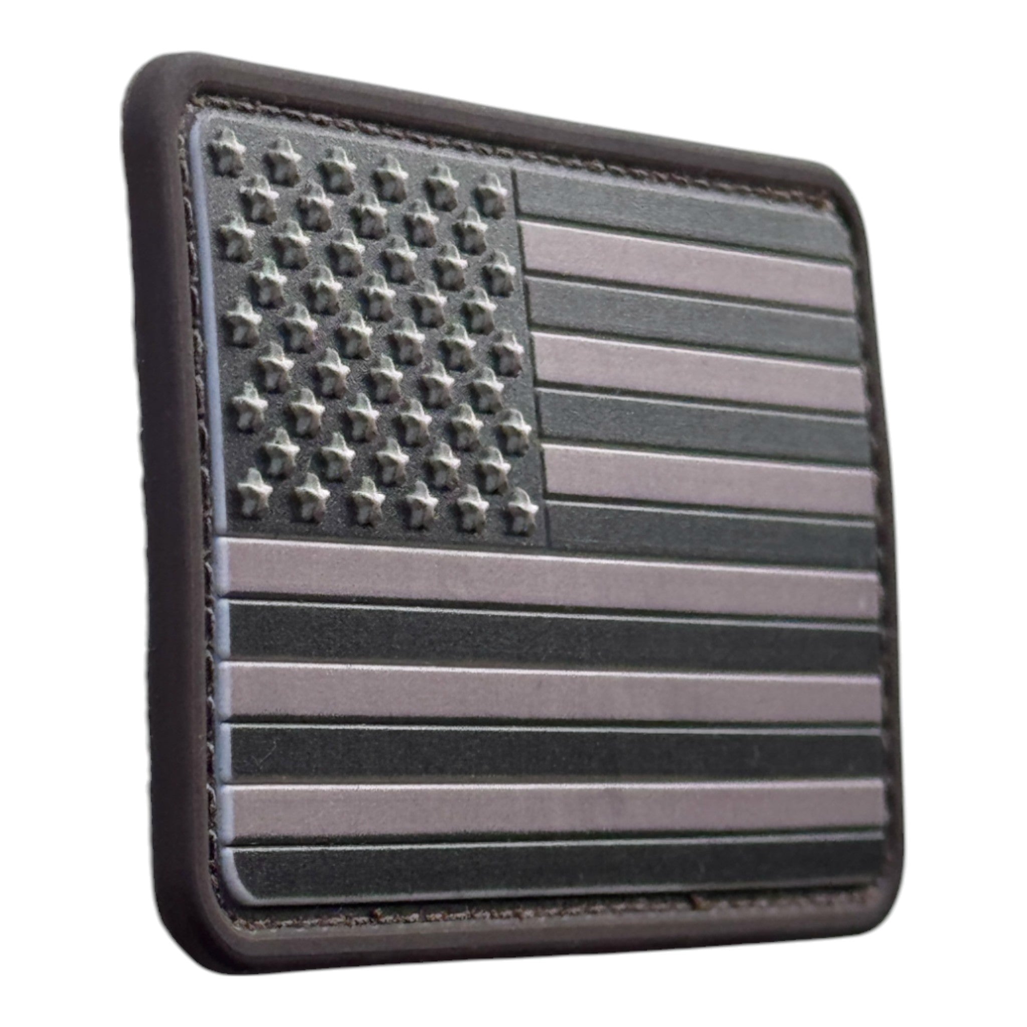 Brown USA Flag on tactical military 3D PVC Hook and loop patch.  Side view