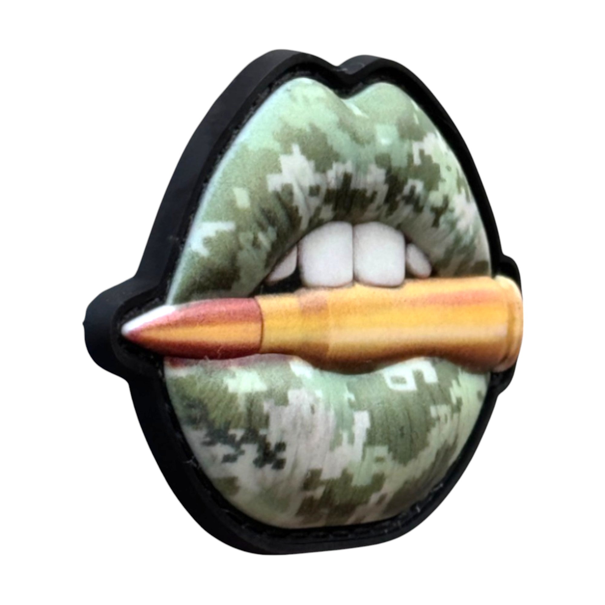 Camo lips with bullet tactical military 3D PVC Hook and loop patch. ide view