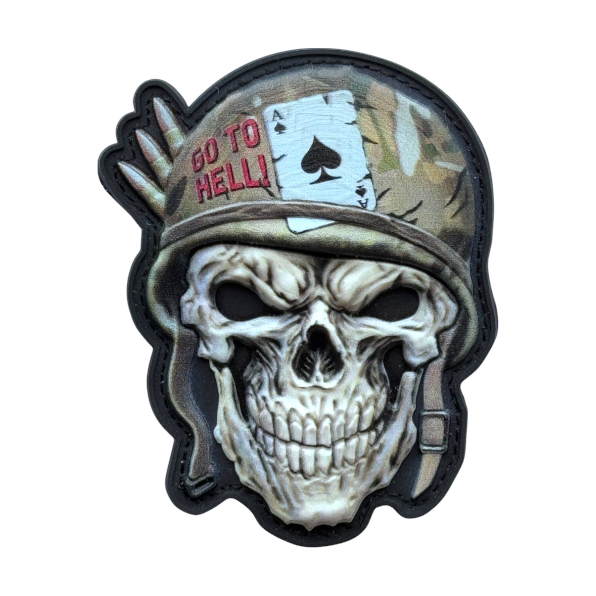 Daring Player "go yo hell!" 3D PVC Velcro patch with hook and loop backing.