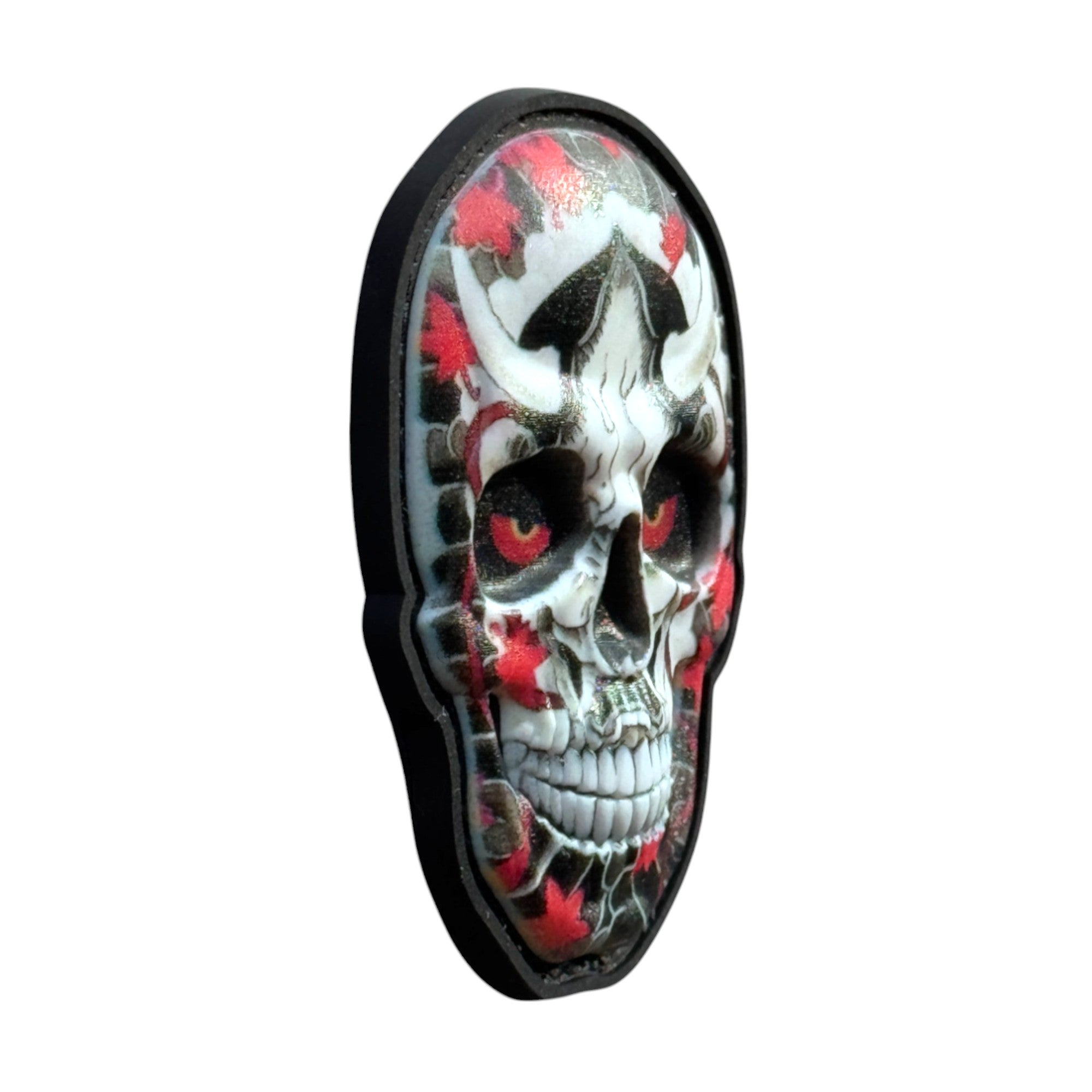 Devil Mexican skull on tactical military 3D PVC Hook and loop patch. Side view
