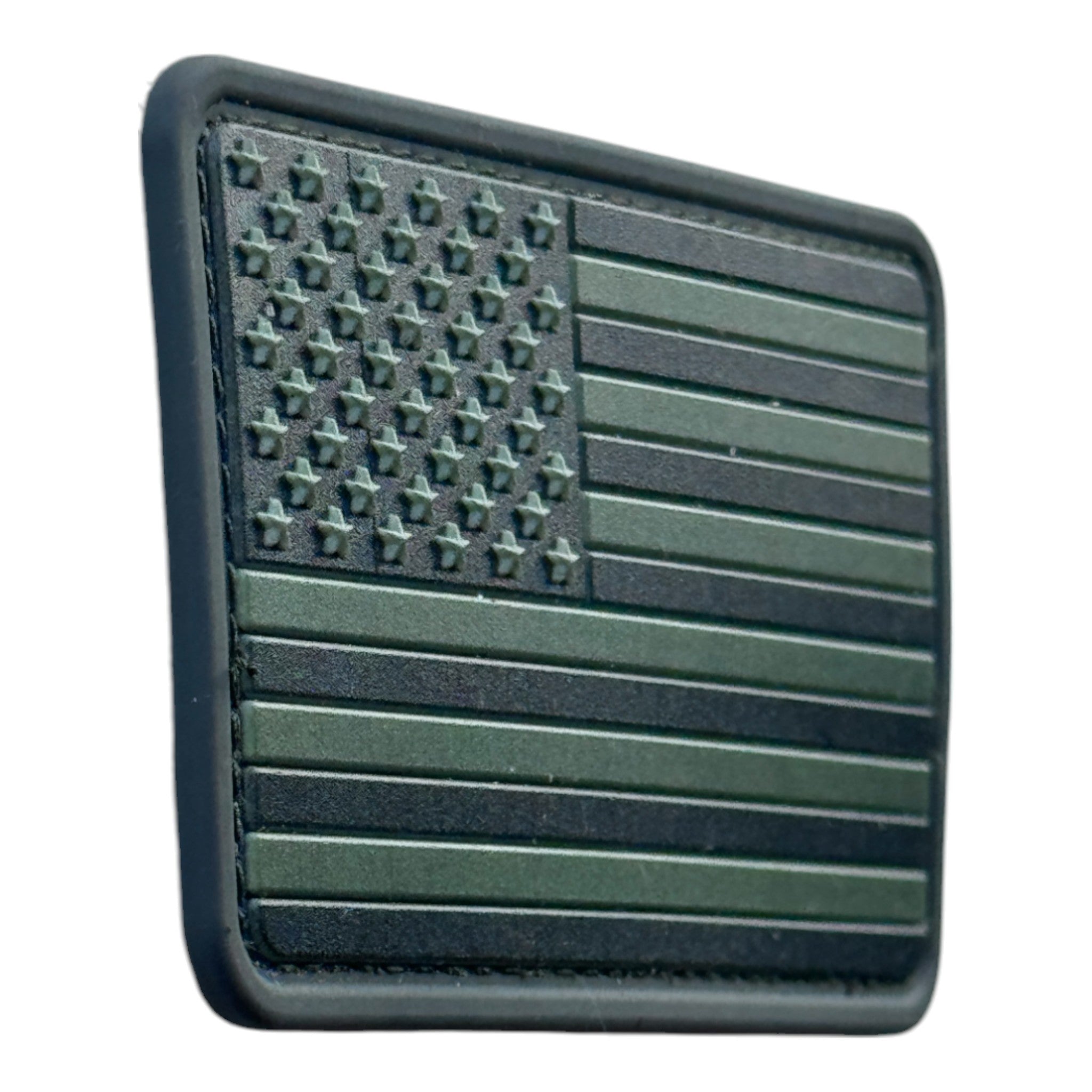 Green USA Flag on tactical military 3D PVC Hook and loop patch. Side view