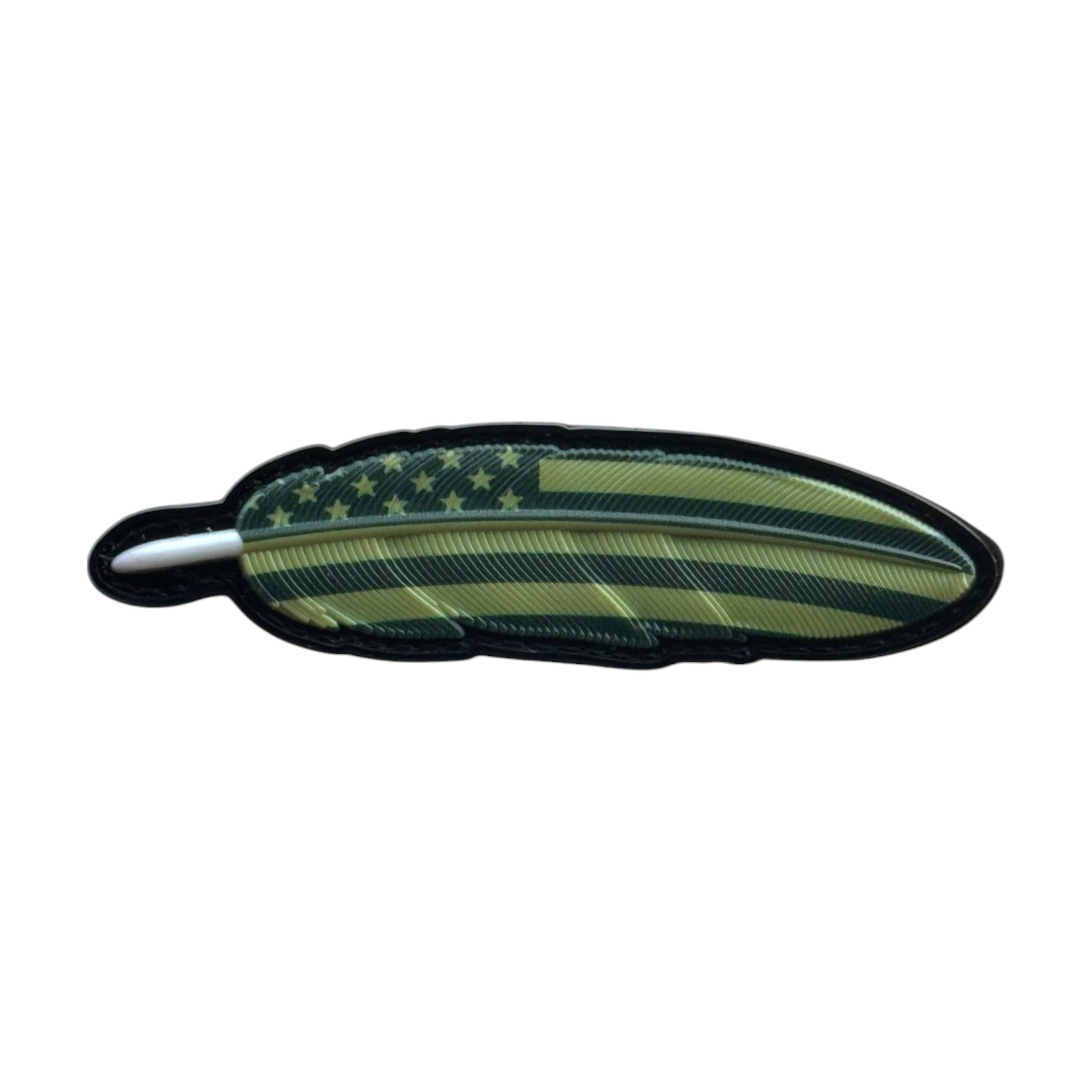 Green USA flag feather 3D PVC Velcro patch with hook and loop backing.