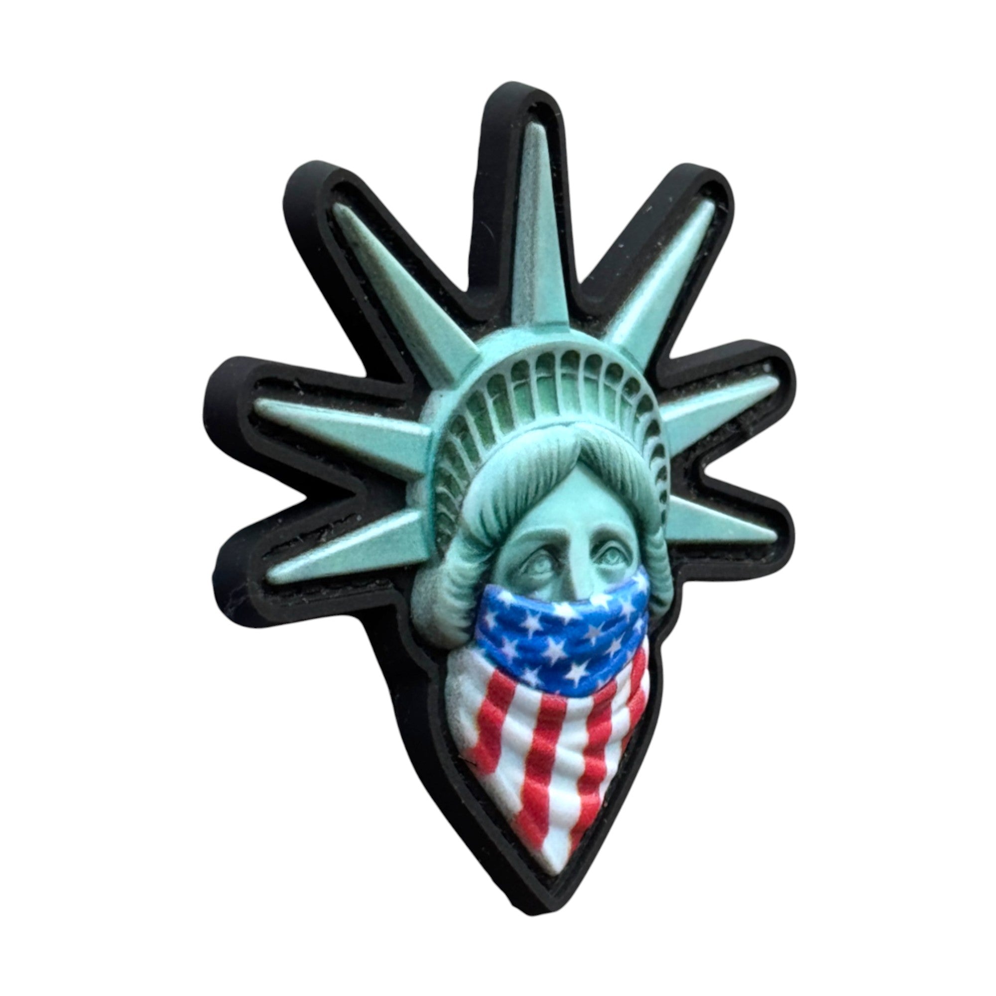 Lady liberty in USA mask. tactical military 3D PVC Hook and loop patch. Side view