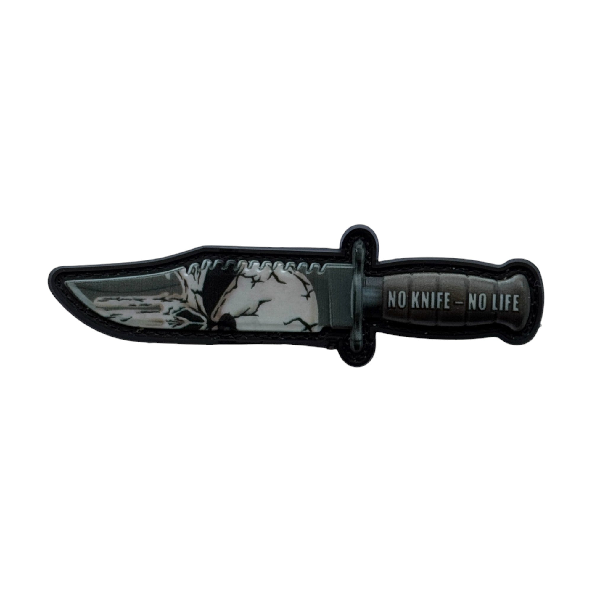 Knife with skull camo and text "no knife - no life" tactical military 3D PVC Hook and loop patch.