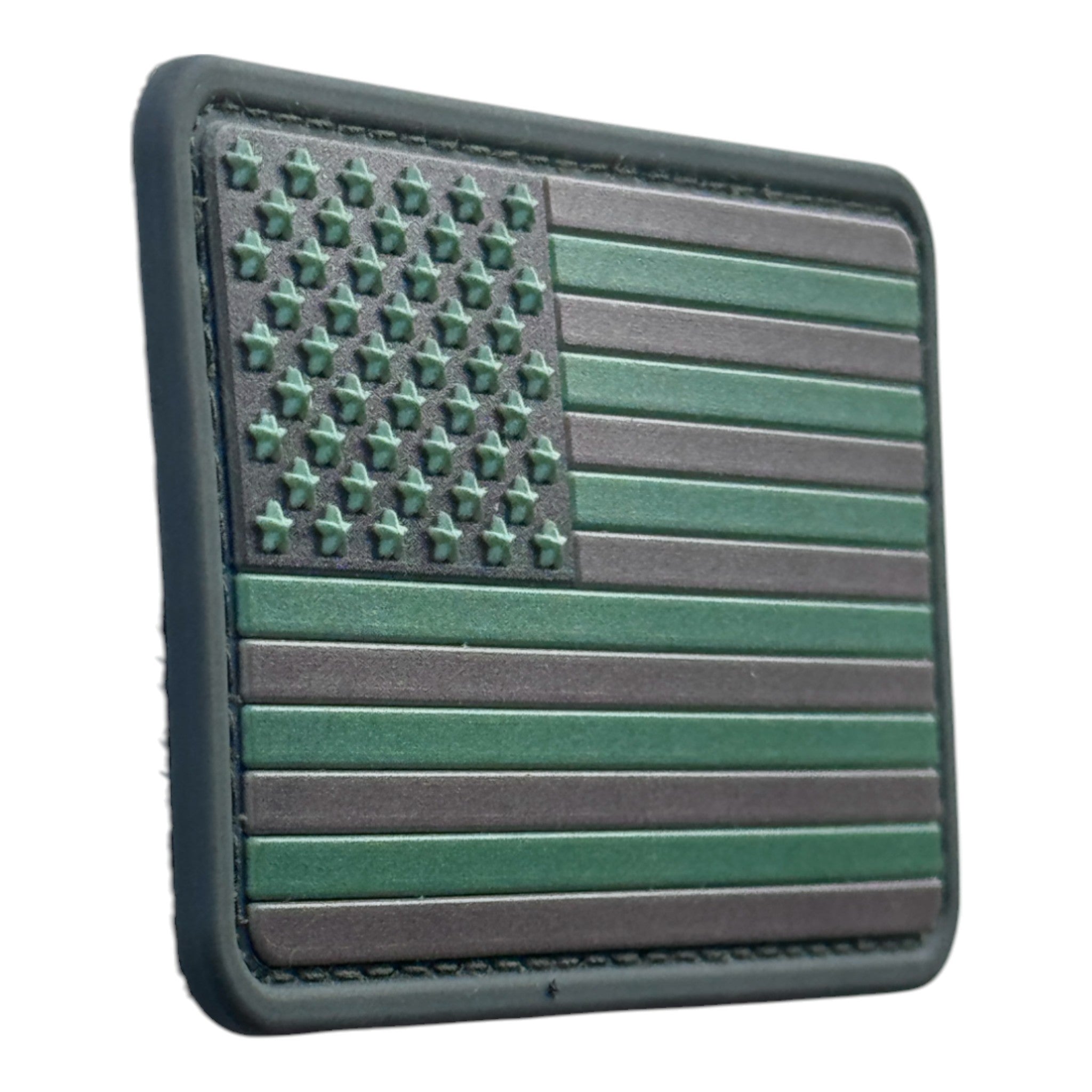 Light green USA Flag on tactical military 3D PVC Hook and loop patch. Side view