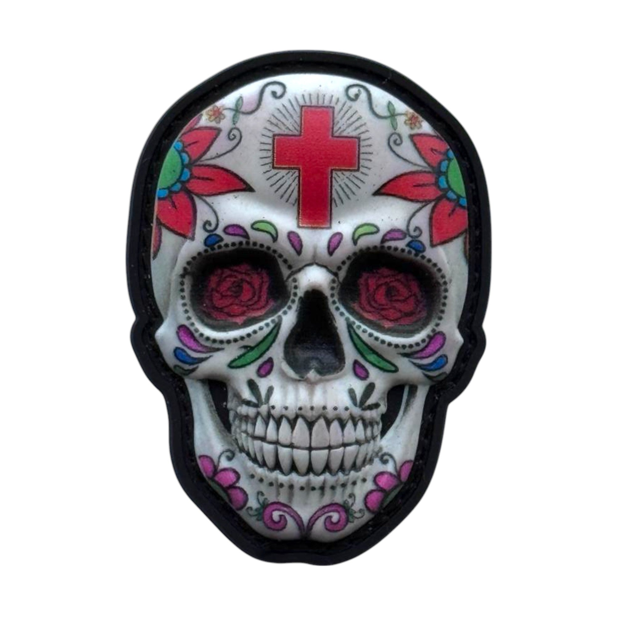 Multicolor Mexican skull on tactical military 3D PVC Hook and loop patch.