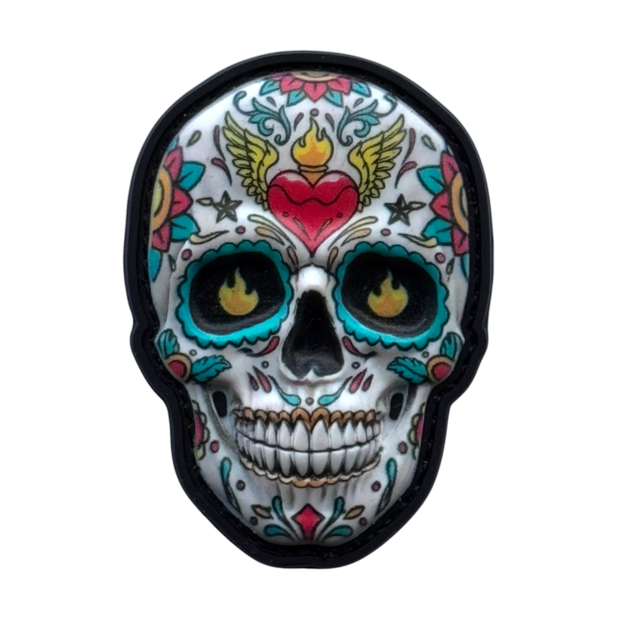 Multicolor camo Mexican skull on tactical military 3D PVC Hook and loop patch.