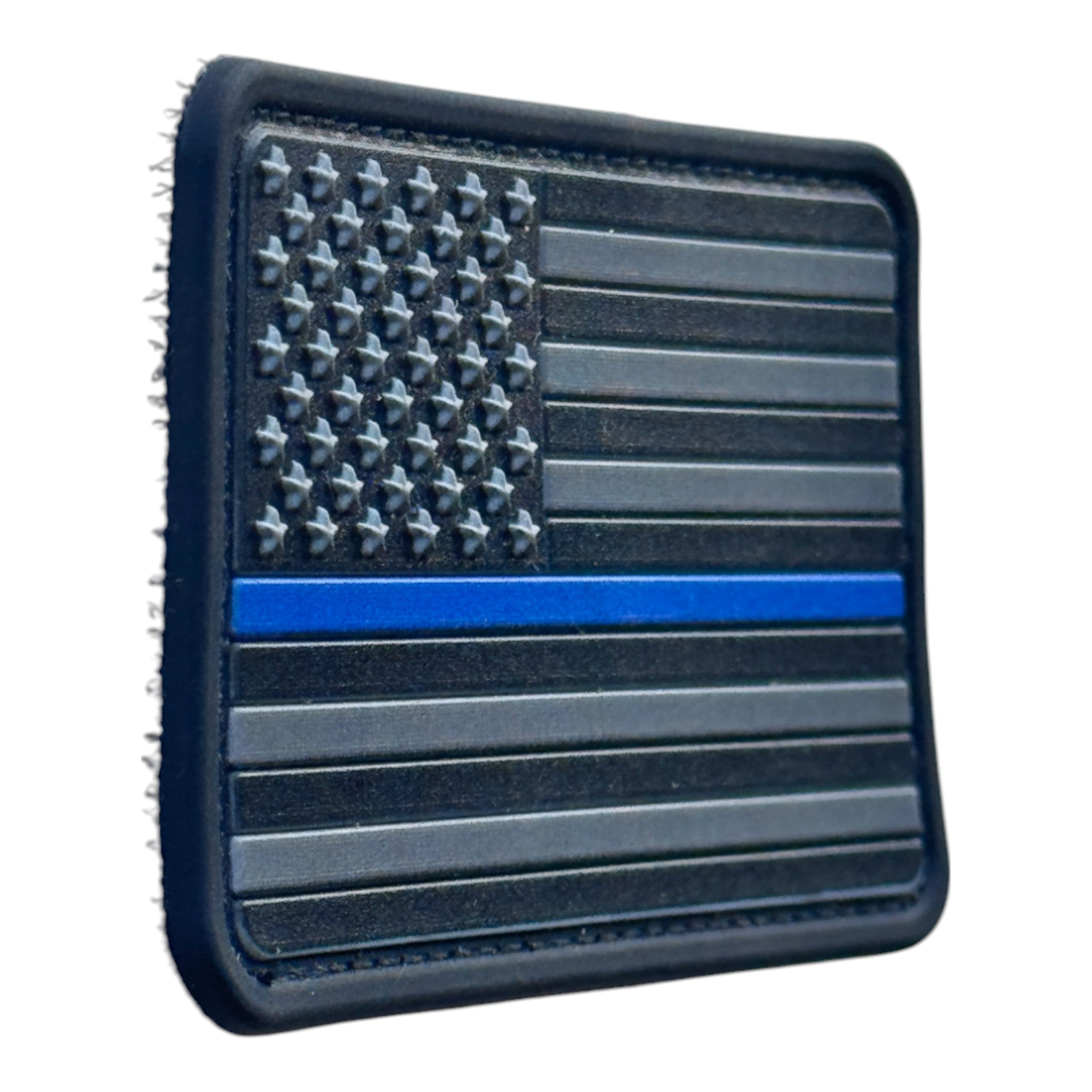 Police USA Flag on tactical military 3D PVC Hook and loop patch. Side view