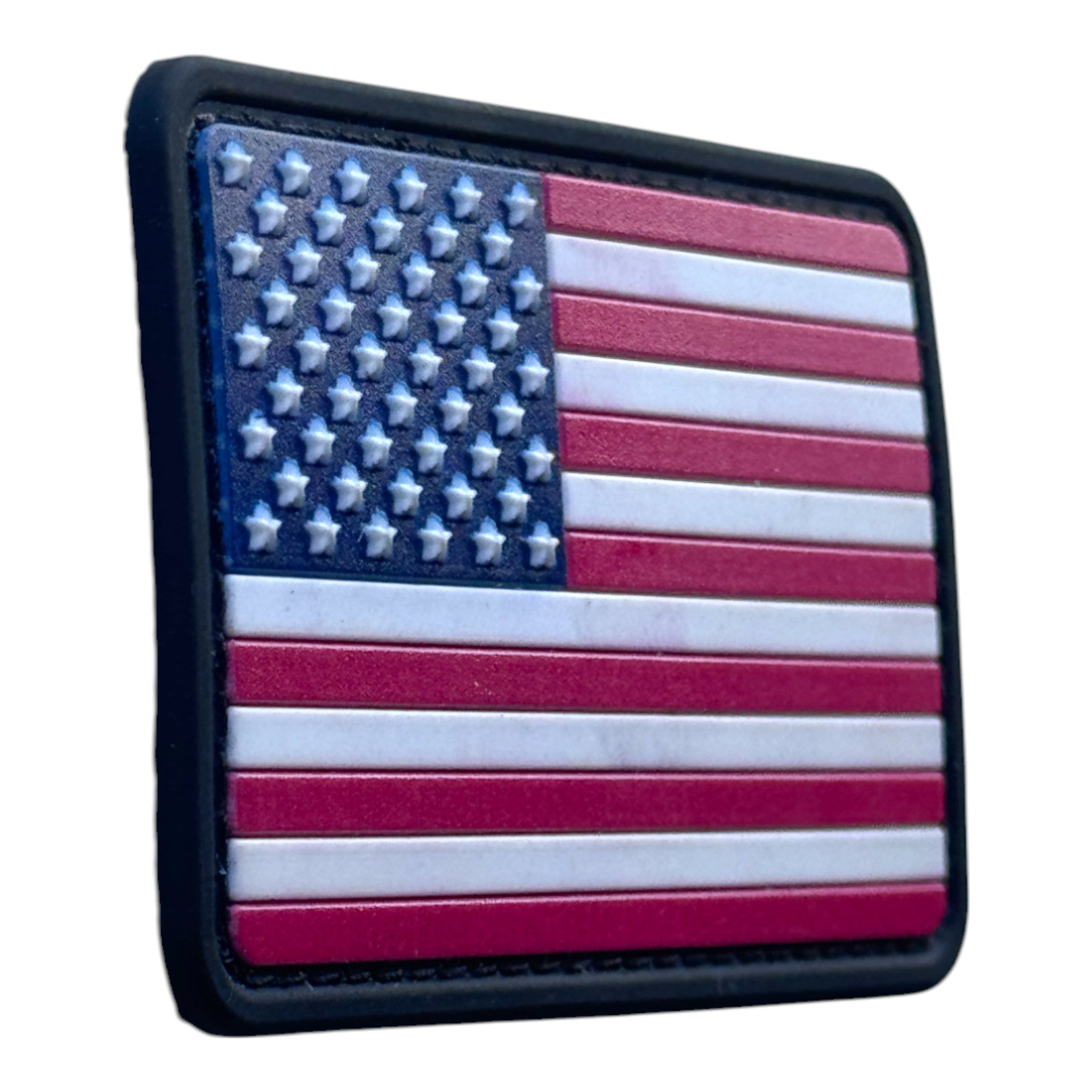 Black USA Flag on tactical military 3D PVC Hook and loop patch. Side view