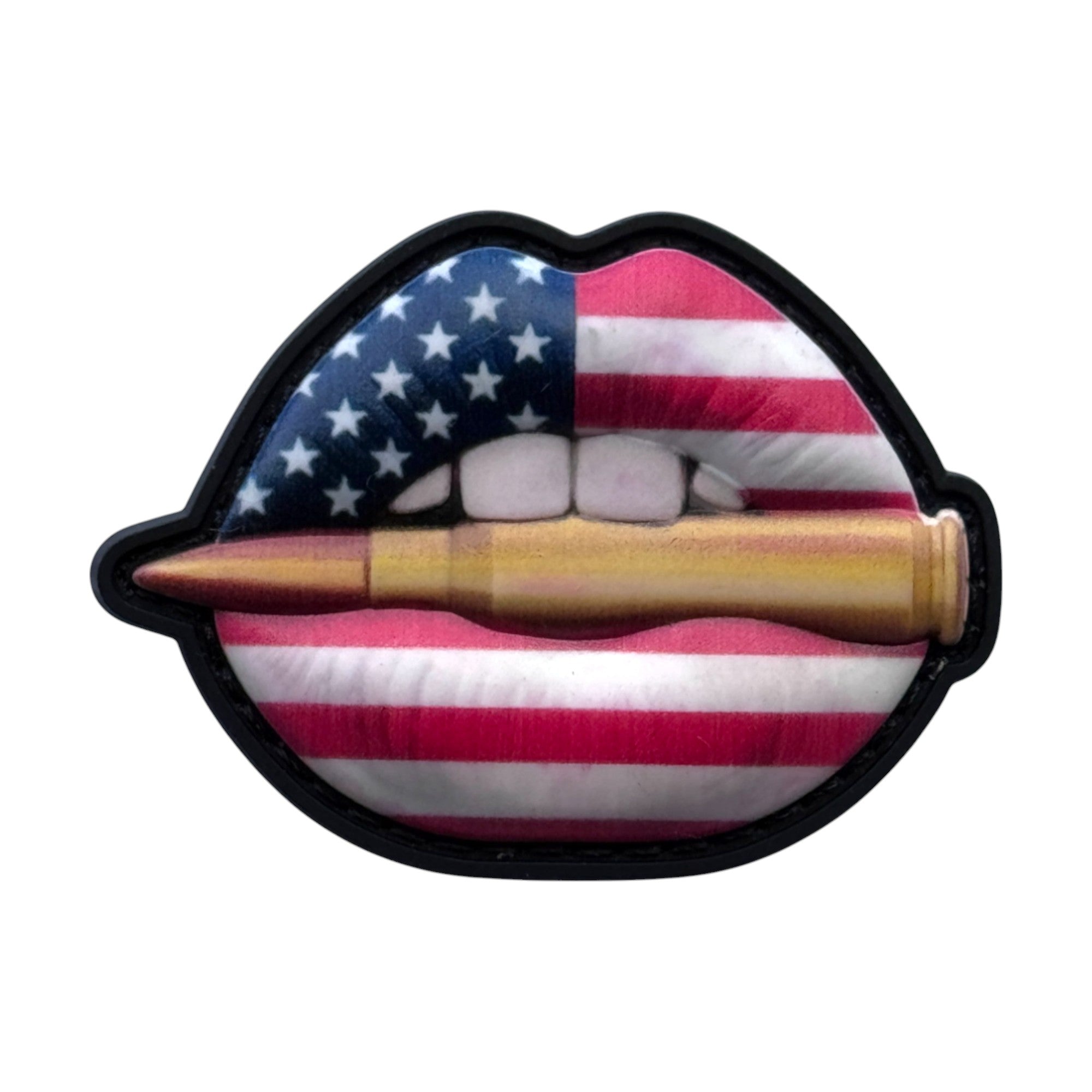 USA camo lips with bullet tactical military 3D PVC Hook and loop patch.