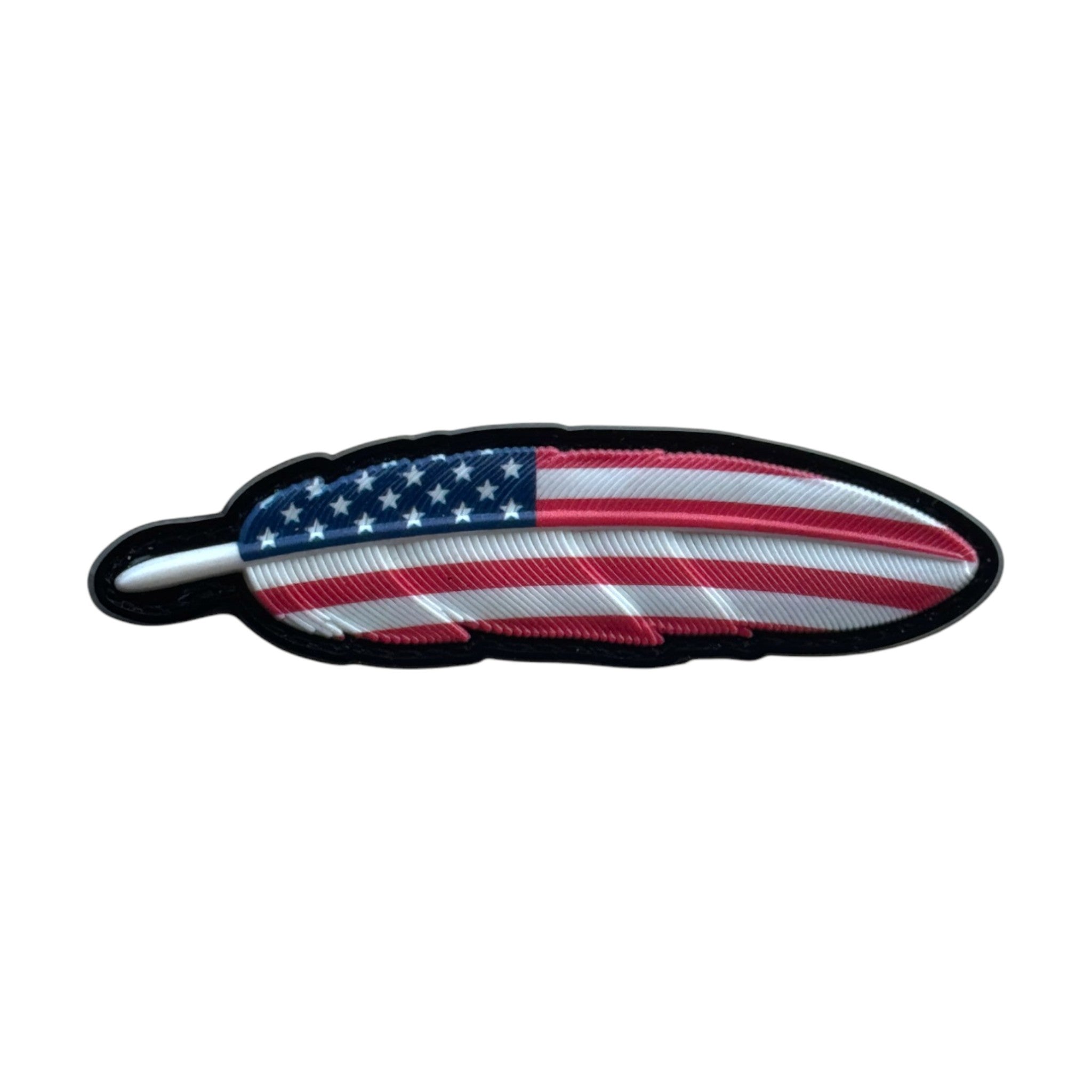 USA flag feather 3D PVC Velcro patch with hook and loop backing.