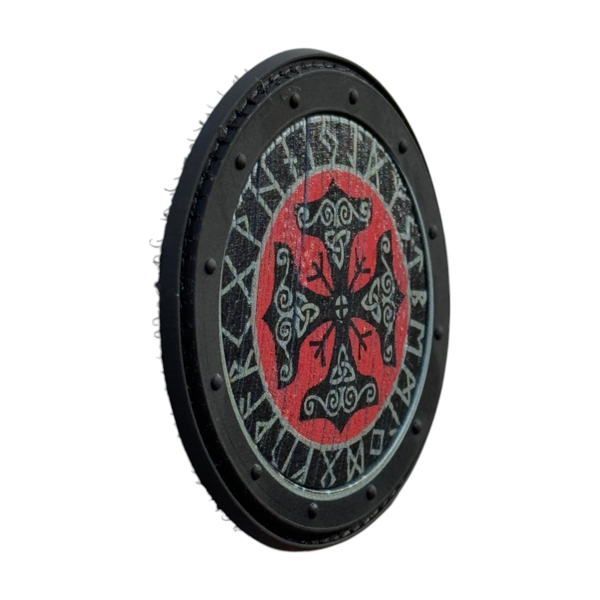 Viking cross on a circle tactical military 3D PVC Hook and loop patch. ide view