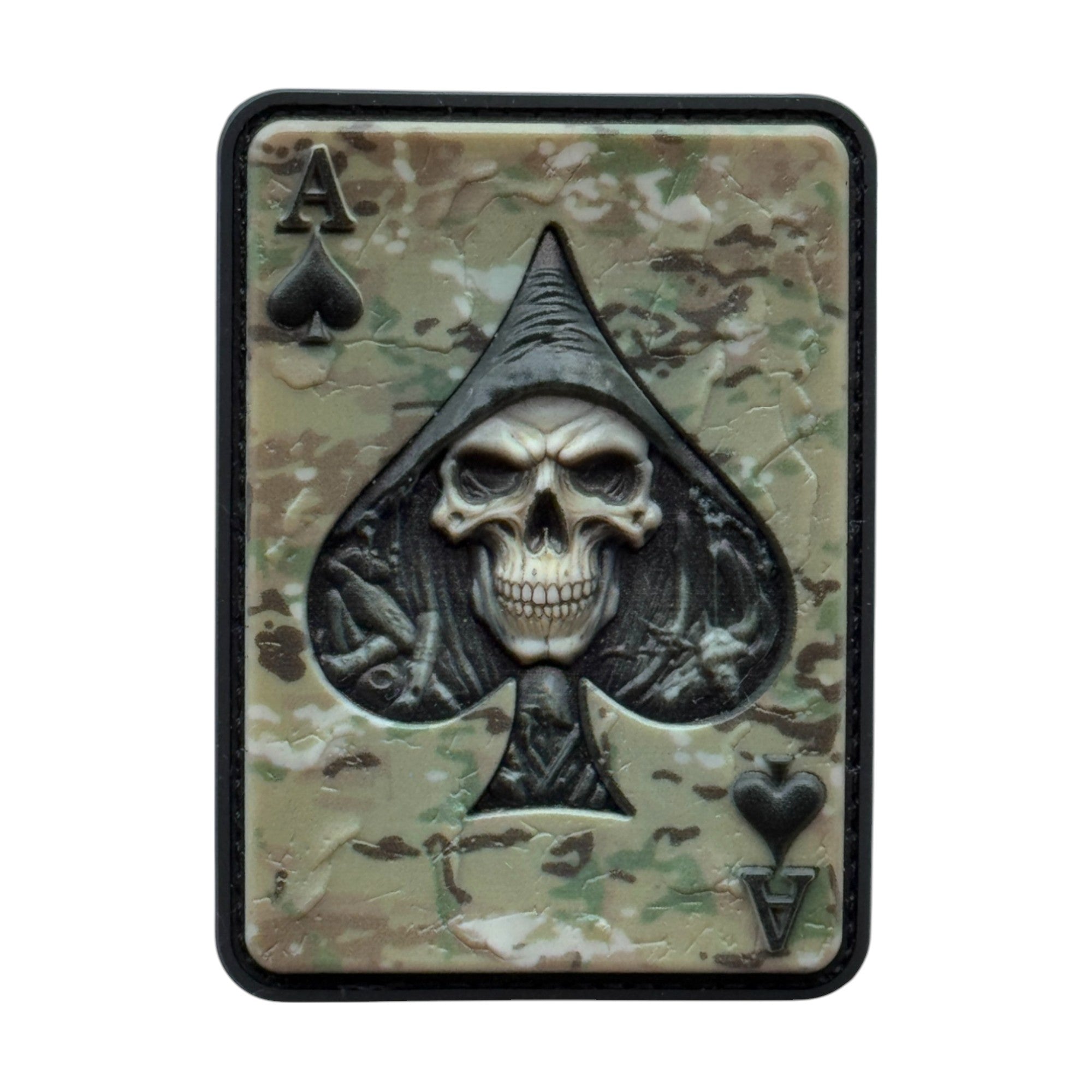 Ace of spades, green color with skull on a tactical military 3D PVC Hook and loop patch. Top-Quality Velcro patch  Ideal for adding a unique and fun touch to your gear.