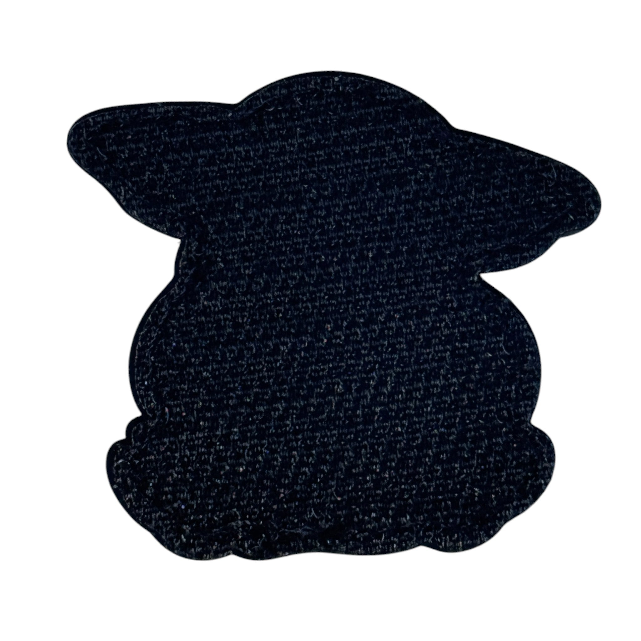 Baby Yoda holding a banner that says 'Baby Yoda Protect Us' on a tactical military 3D PVC Velcro patch. Hook view.