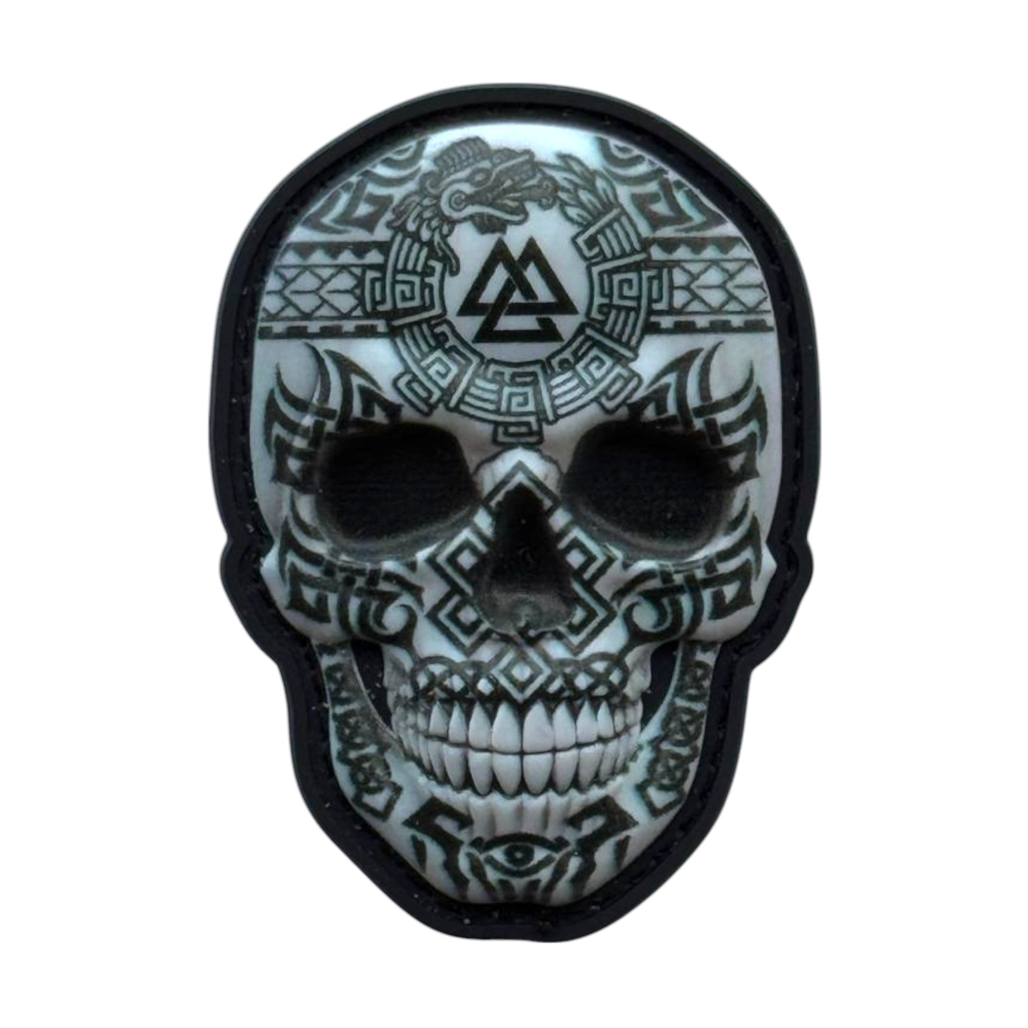 Black/white camo Mexican skull on tactical military 3D PVC Hook and loop patch.