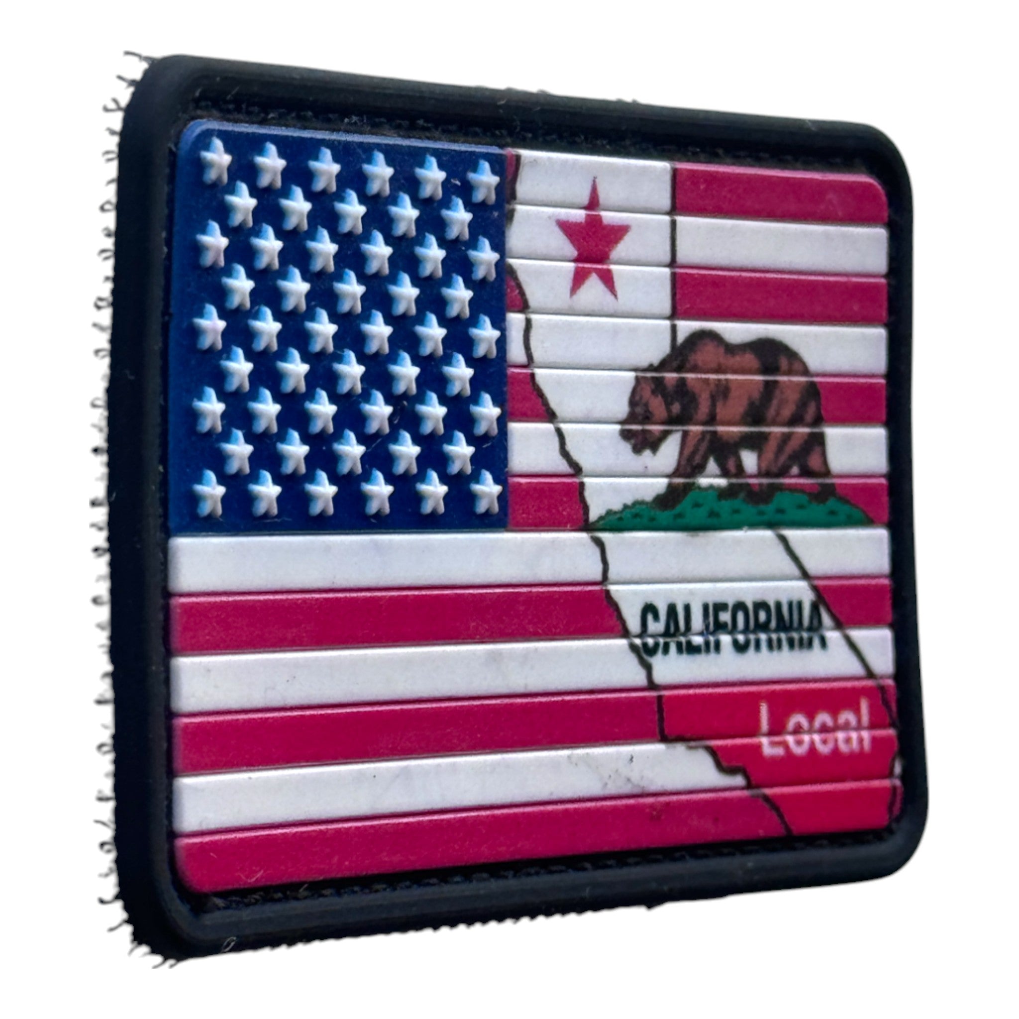 California bear USA Flag on tactical military 3D PVC Hook and loop patch. Side view