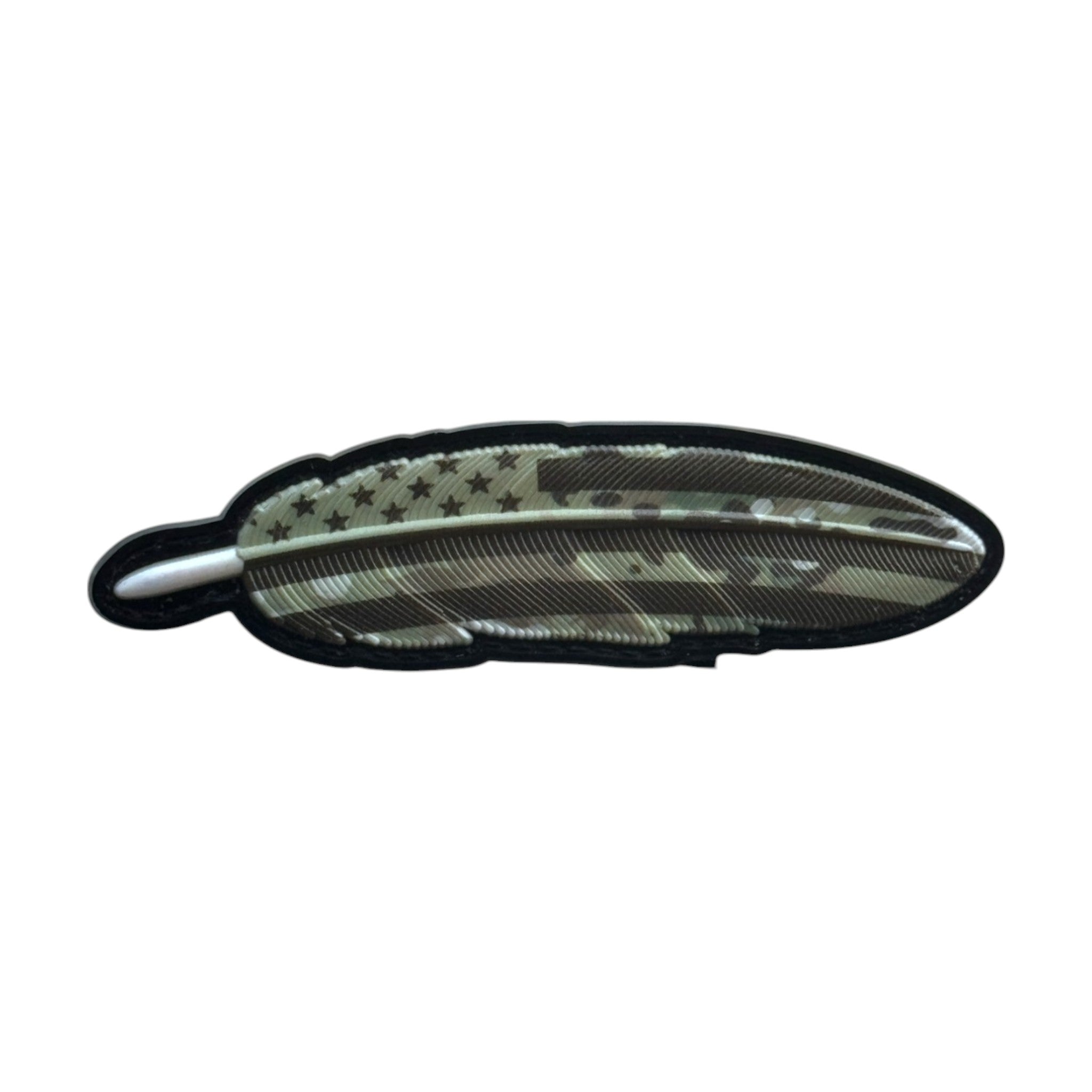 Military Green USA flag feather 3D PVC Velcro patch with hook and loop backing.