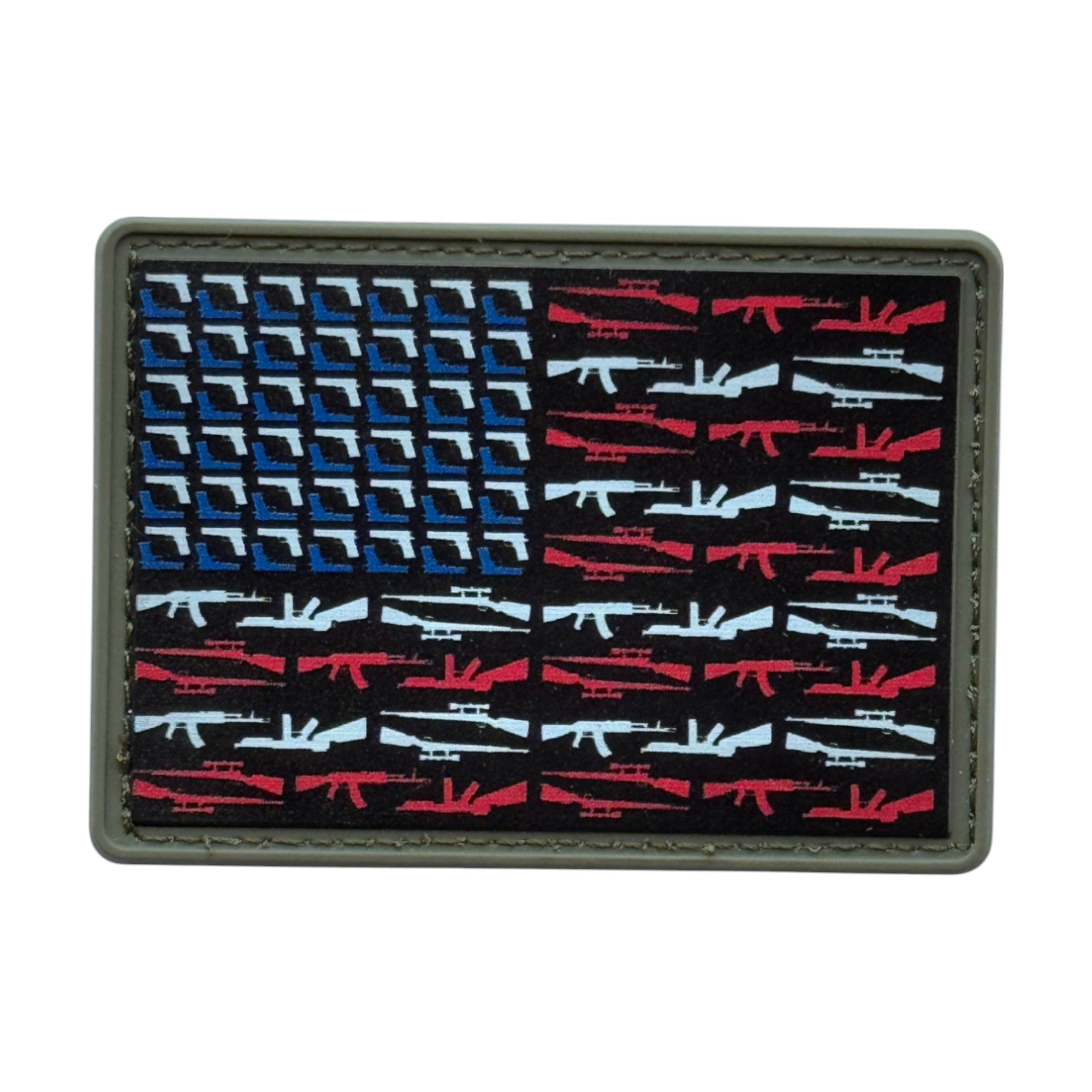 USA flag with riffle guns on rectangle tactical military 3D PVC Hook and loop patch.