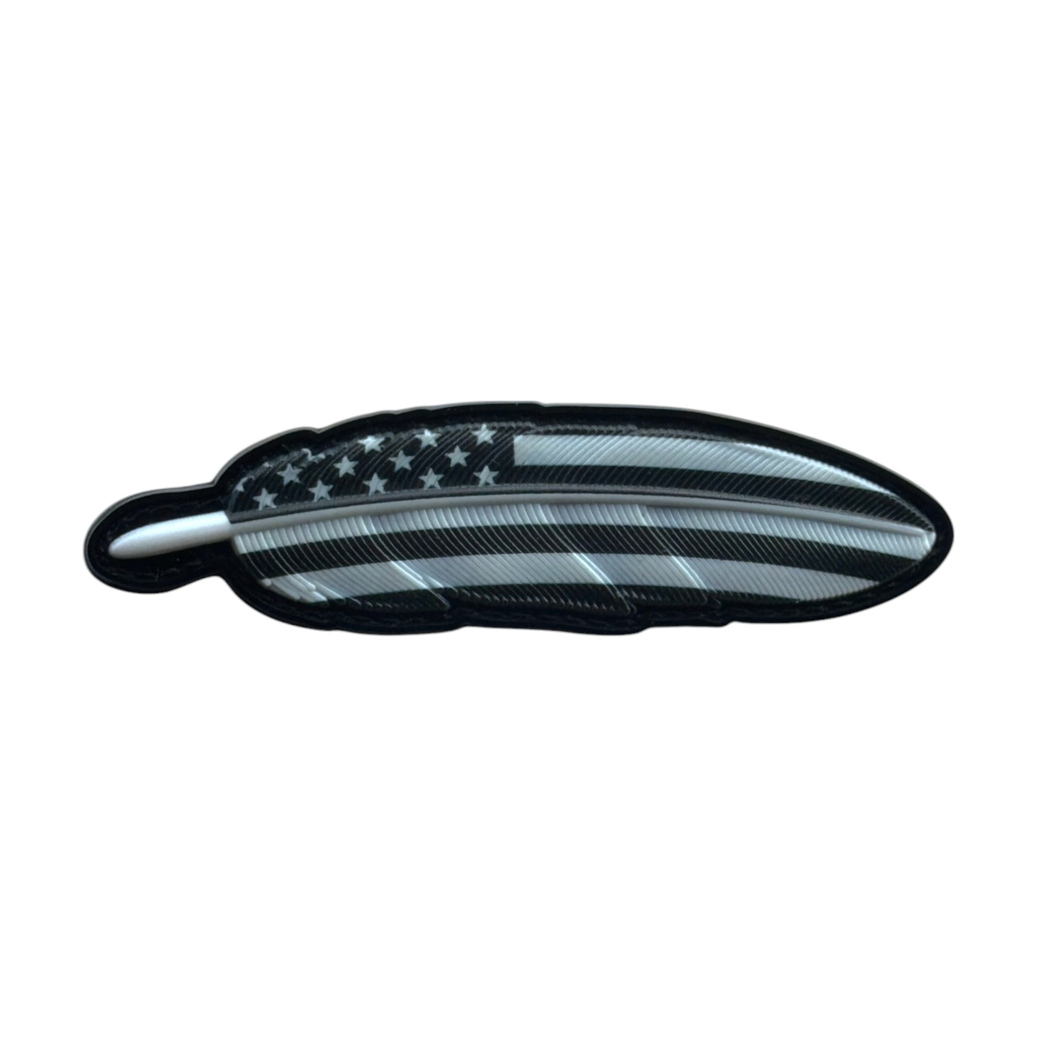 White USA flag feather 3D PVC Velcro patch with hook and loop backing.