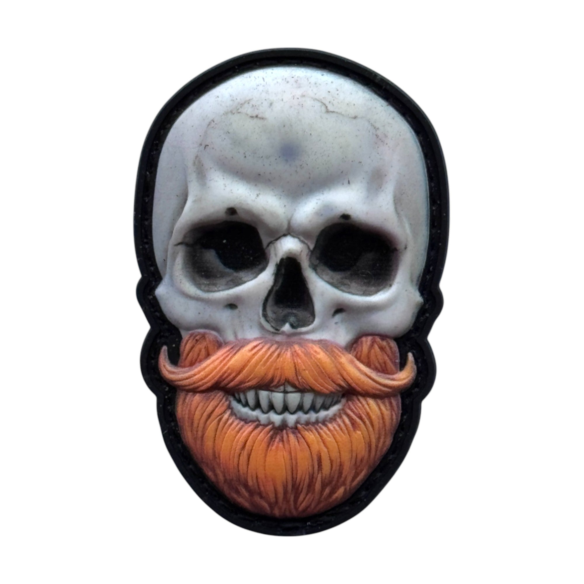 White bearded skull on tactical military 3D PVC Hook and loop patch.