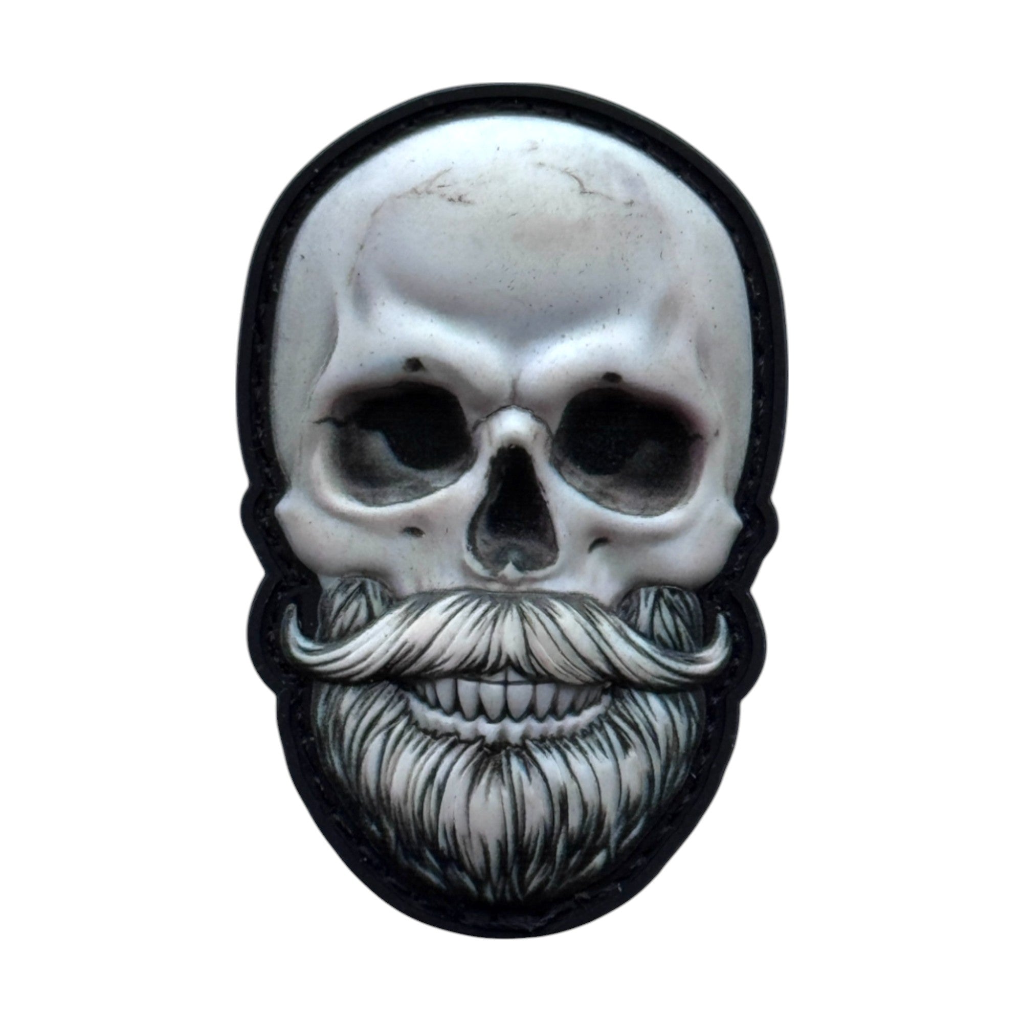 White black bearded skull on tactical military 3D PVC Hook and loop patch.
